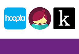 hoopla, libby, and kanopy logos.