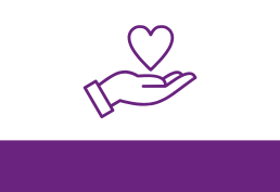 Icon of a hand holding out a heart shape representing donation.