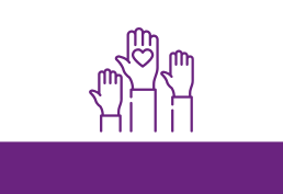 Icon of raised hands with a heart shape in the middle palm, representing volunteer.