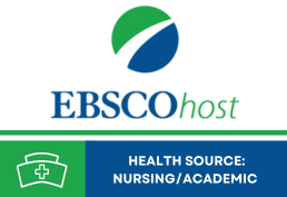 EBSCOhost logo with text that reads Health Source Nursing/Academic Edition