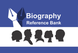 Biography Reference Bank logo plus silhouettes of five people