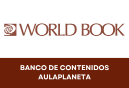 World Book logo with text that reads 'Banco de contenidos aulaplaneta'